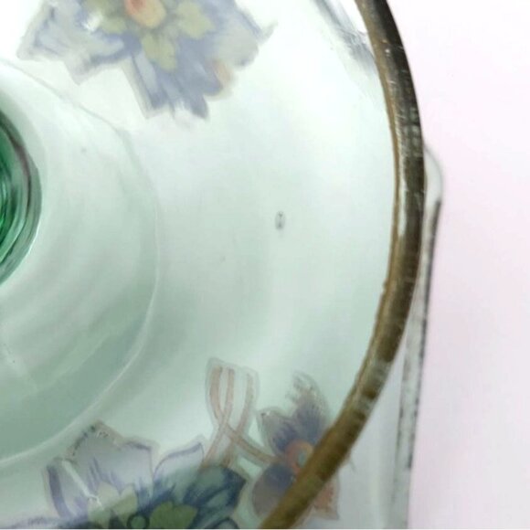 Vintage Green Glass Bon Bon Candy Dish With Floral Design & Gold Trim - Picture 6 of 6